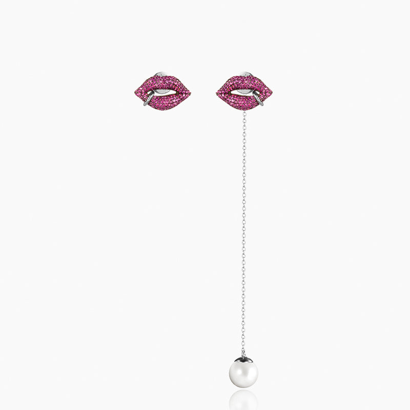 Luscious Lips asymmetric  925 Sterling Silver drop earrings