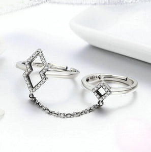 925 Sterling Silver double finger ring white gold plating